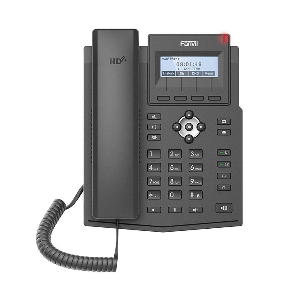 Teléfono IP empresarial para 2 lineas SIP con pantalla LCD, Puertos Gigabit, Códec Opus, conferencia de 3 vías, PoE. - Image 2