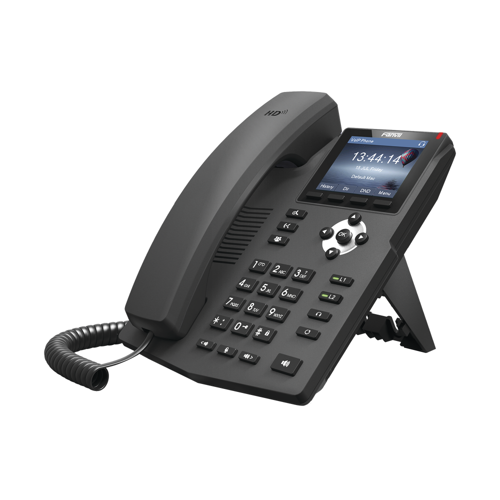 Teléfono IP empresarial para 2 lineas SIP con pantalla LCD de 2.8 pulgadas a color, puertos Gigabit y conferencia de 3 vías, PoE