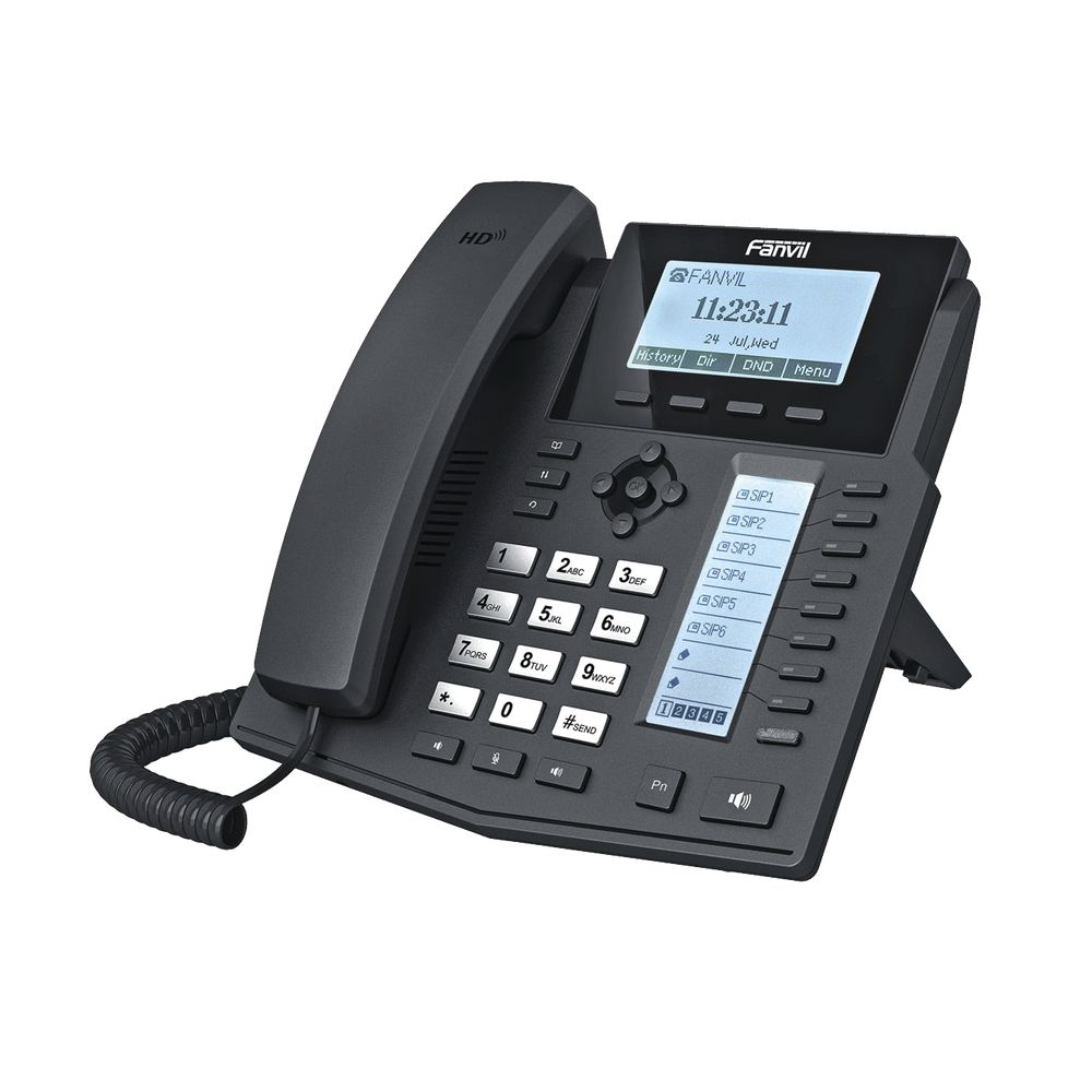 Teléfono IP Empresarial Para 6 Líneas SIP con Voz HD con 2 Pantallas LCD, 8 teclas BLF y Conferencia de 3 vías con Soporte Para PoE