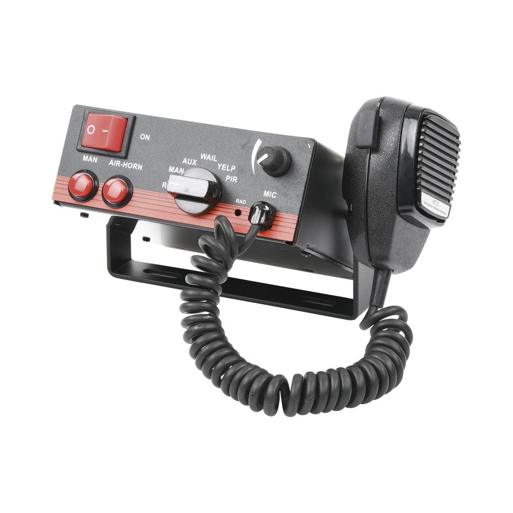 Sirena Vehicular de 100W de Potencia, Con Switch Giratorio de 6 posiciones, Micrófono de Uso Rudo e Interconexión a Radio