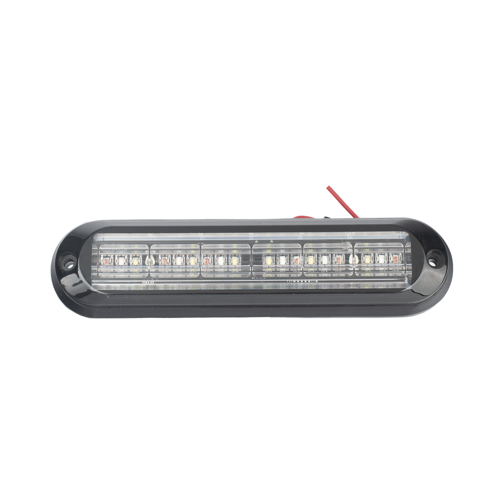 Luz Auxiliar, Ultra Brillante, IP67, 18 LEDs, Tricolor, Color Rojo/Claro/Azul, con mica transparente y bisel negro