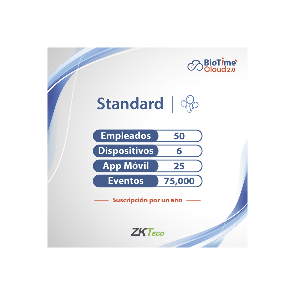 LICENCIA STANDART BIOTIME CLOUD 2.0 / 50 USUARIOS / 6 DISPOSITIVOS (Licencia Anual)