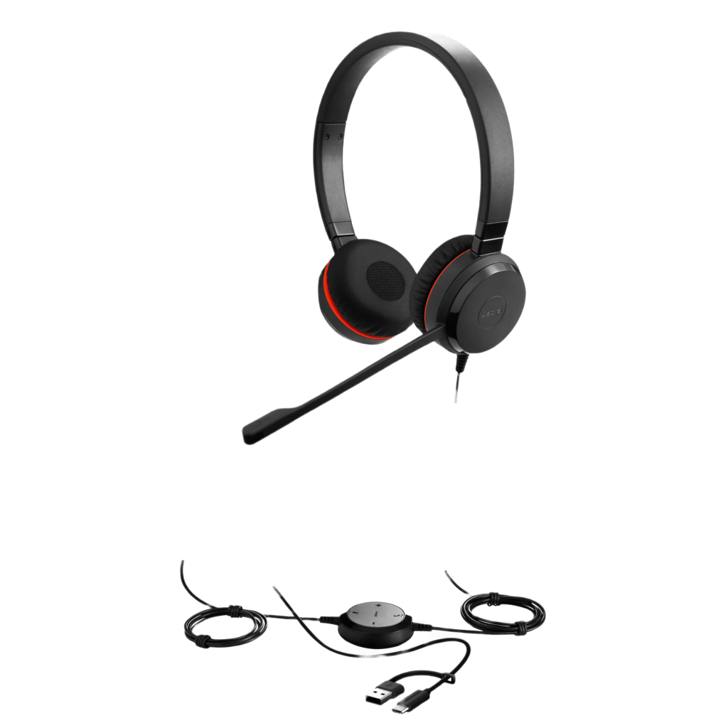 Jabra Evolve 30 II Duo MS con conexión USB C/A y 3.5mm, micrófono con cancelación de ruido y controlador en el cable con botones e indicadores LED (5399-823-309) - Image 2