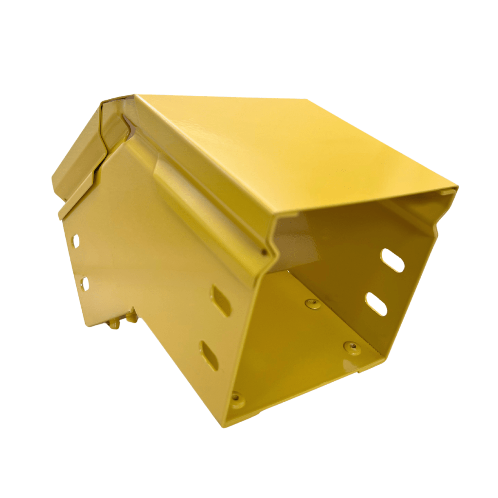 CHFIBER CURVA VERTICAL EXTERIOR A 45° DE ALUMINIO PERALTE 4" ANCHO 4" RADIO 8" CON RECUBRIMIENTO EN PINTURA EPÓXICA, INCLUYE TAPA , UN PAR DE COPLES Y TORNILLERÍA. - Image 2