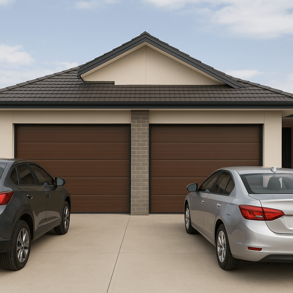 Puerta de Garage de Alta Calidad / Linea Central / Imitacion madera / oscura / 16x9 pies / AISLADA / Estilo Americana. - Image 2