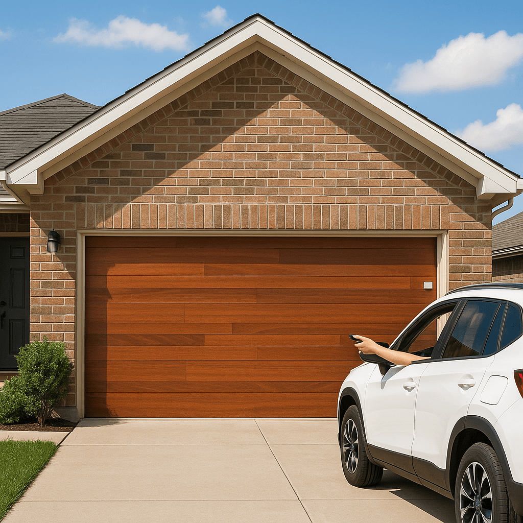 Puerta de Garage de Alta Calidad / Estilo Americano / Acabado Laminado PREMIUM / Color Madera Clara / 16x8 Pies. - Image 2