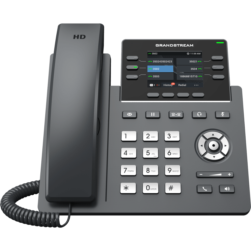 TELÉFONO IP 6 LÍNEAS GRADO OPERADOR / 24 TECLAS MULTIPROPÓSITO VIRTUALES / WI-FI 6 DOBLE BANDA Y BLUETOOTH / DOS PUERTOS GIGABIT / PANTALLA LCD A COLOR INTERCAMBIABLE / SEGURIDAD NIVEL EMPRESARIAL