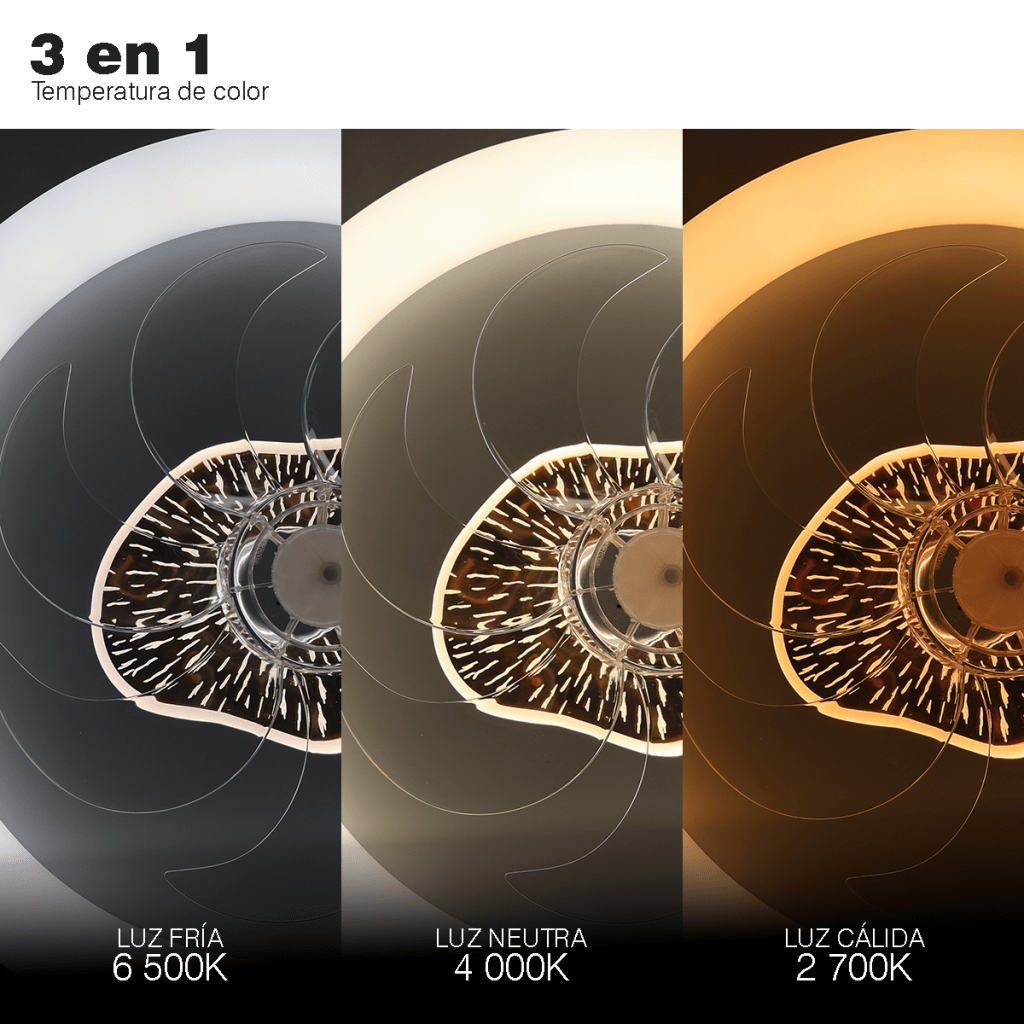 Ventilador de Techo con Luminario LED de 110 V CA 50/60 Hz / 88 W / 3 Tonos de Luz (6500 - 4 000 - 2 700 K) / Diámetro 500 mm / 6 Velocidades / Dimeable. - Image 4