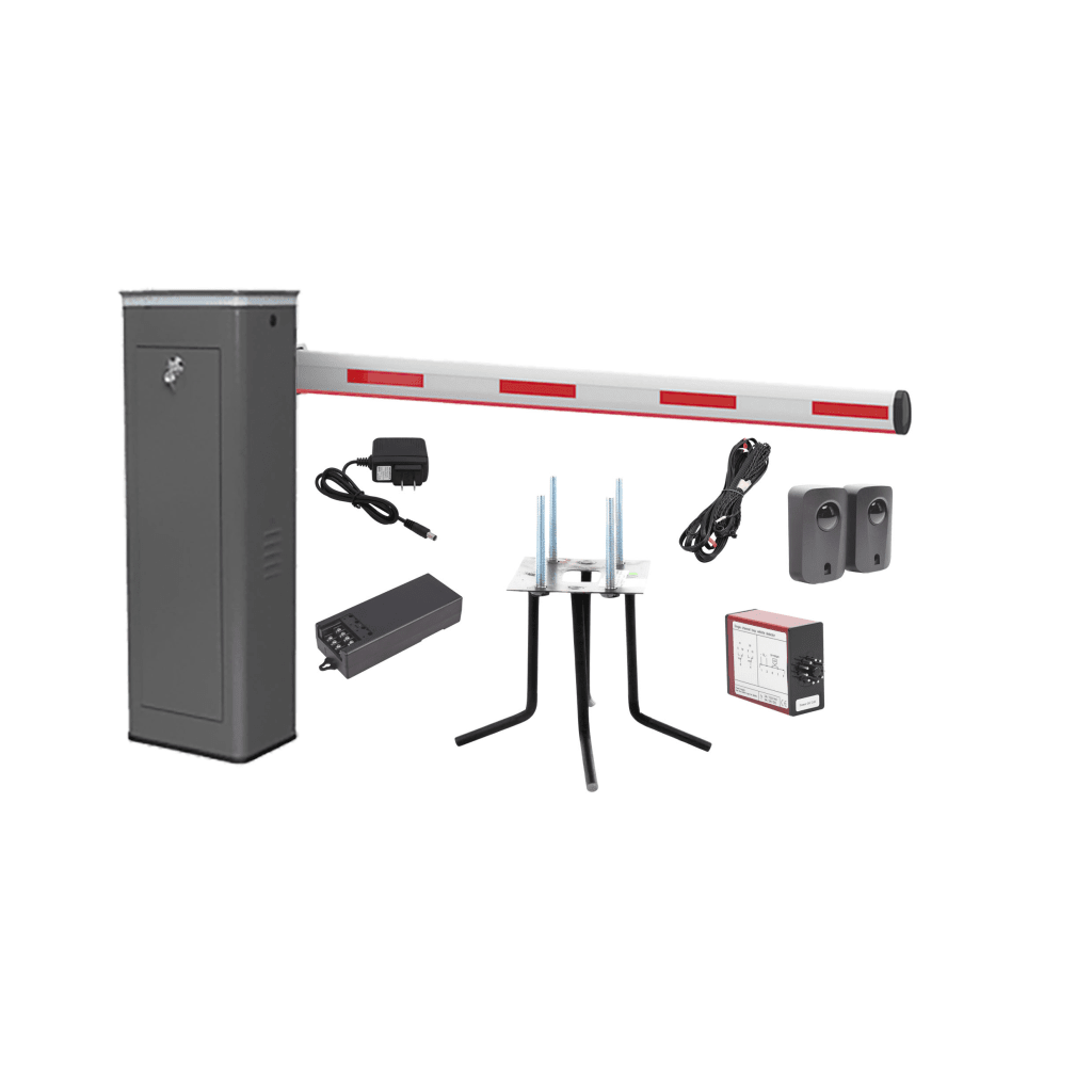 Kit COMPLETO Barrera Derecha XBF Con Corona LED / Brazo Iluminado de 3M / Incluye Sensor de Masa, Transformador, Lazo Magnético, Ancla, Fotoceldas y 2 Controles Inalámbricos