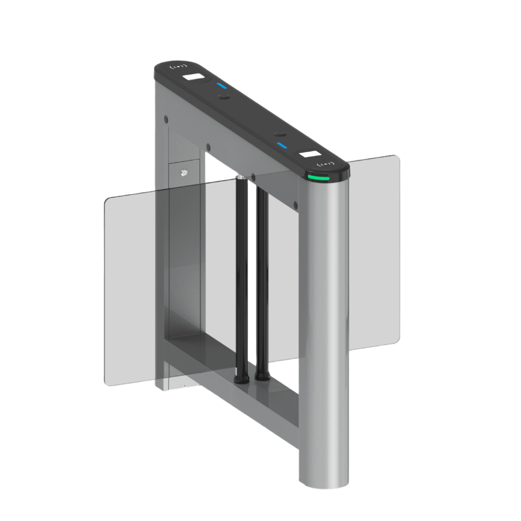 Barrera Abatible para un carril de acceso peatonal con cubiertas intercambiables