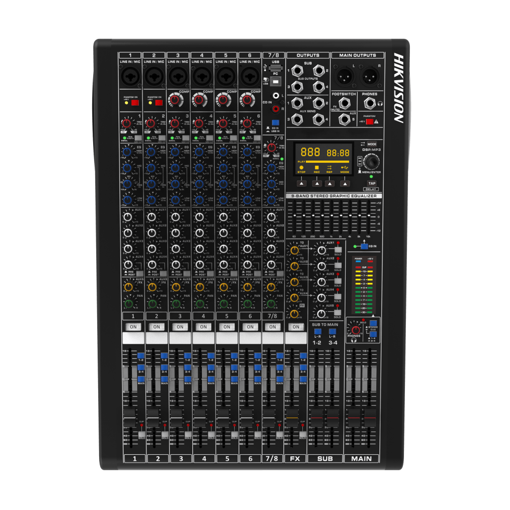 Consola de Mezcla Analógica DS-QAPMCR8-A | 8 Canales | 6 Entradas Mic/Línea | 12 Salidas | DSP Efectos | USB Media | Bluetooth | Montaje en Rack