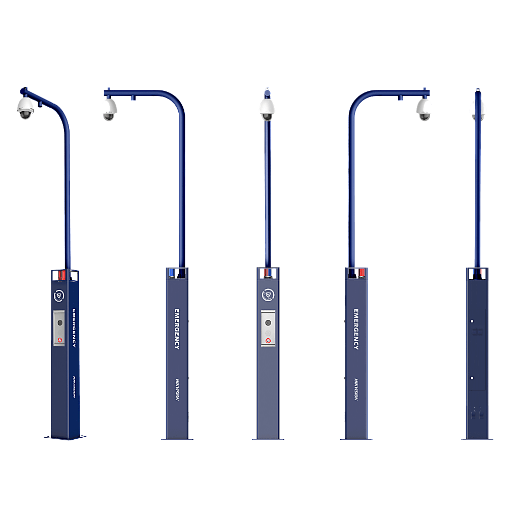 Estación de Alarma de Pánico con Videollamada / Cámara IP 4 MP/ Audio Bidireccional / Altavoz 30 W / Sirena (Azul y Rojo) / RS-485 / Micro SD / Montaje en Suelo / Montaje para PTZ (No Incluye PTZ)