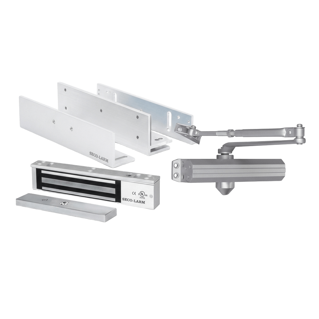 Kit para Control de Acceso Incluye Chapa Magnética de 600 Lbs / Montajes L y Z / Cierra puerta para 150 Kg / Certificación UL