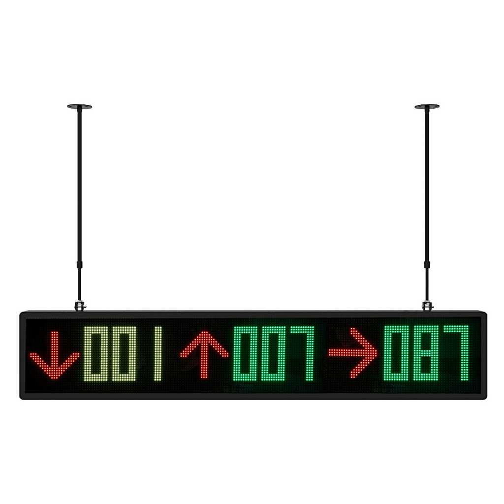 Pantalla LED de Guiado para Estacionamiento Interior/ 9 Dígitos y 3 Iconos / Multicolor 7 Colores / 1700 cd/m² de Brillo / Comunicación RS485-RJ45 / Instalación con Bracket Ajustable 560-1020 mm
