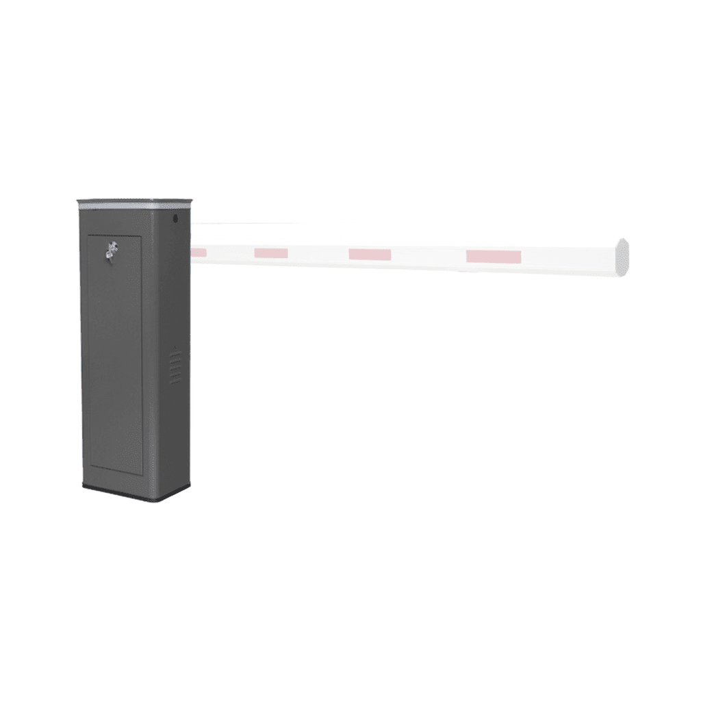 Barrera Vehicular Derecha / Soporta Brazo Recto de Hasta 8 Metros / Soporta Brazo Articulado de 6 Metros / Movimiento fluido / Diseño Elegante Color Gris / Con Corona Led Semaforizada