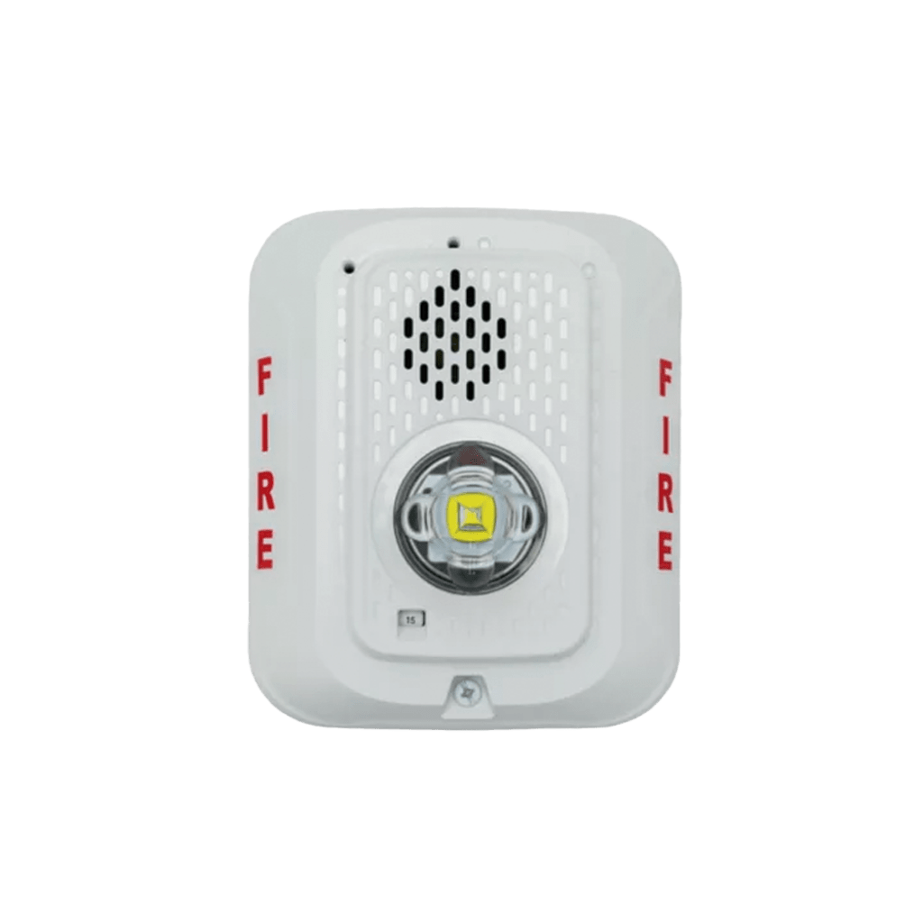 Sirena con Lámpara LED Estroboscópica / a 2 Hilos / Montaje en Pared / 24 Vcd / Configuración Estroboscópica Seleccionable / Texto en Inglés / Color Blanca