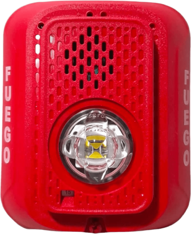 Sirena con Lampara LED Estroboscópica / 2 hilos / Montaje en Pared / Color Rojo / Configuración Estroboscópica Seleccionable