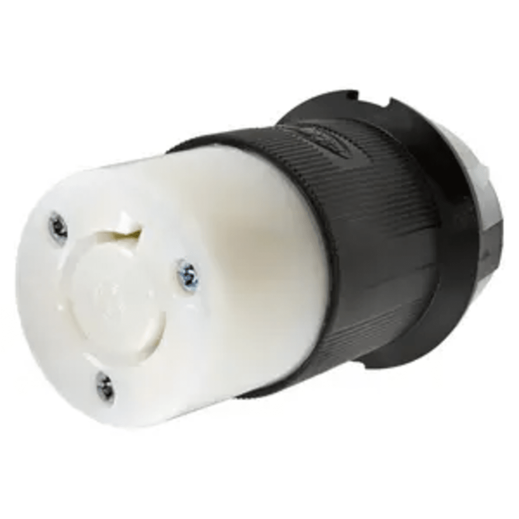 Conector Industrial con Bloqueo de Media Vuelta / 20 A 277 V CA / 2 Polos 3 Hilos / Color Blanco y Negro / Nema L7-20R.