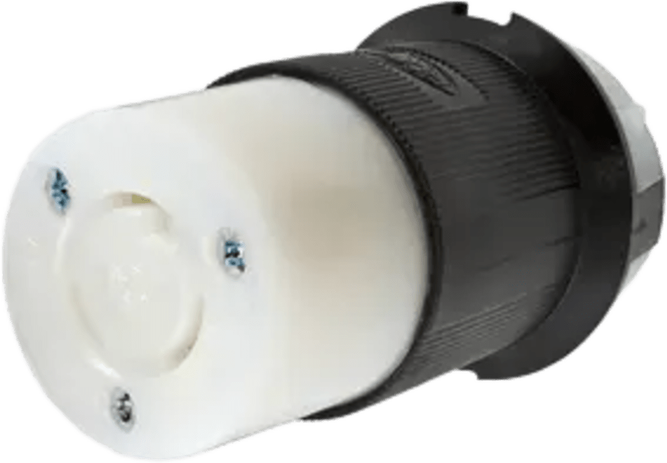 Conector Industrial con Bloqueo de Media Vuelta / 20 A 250 V CA / 2 Polos 3 Hilos / Color Blanco y Negro / Nema L6-20R.
