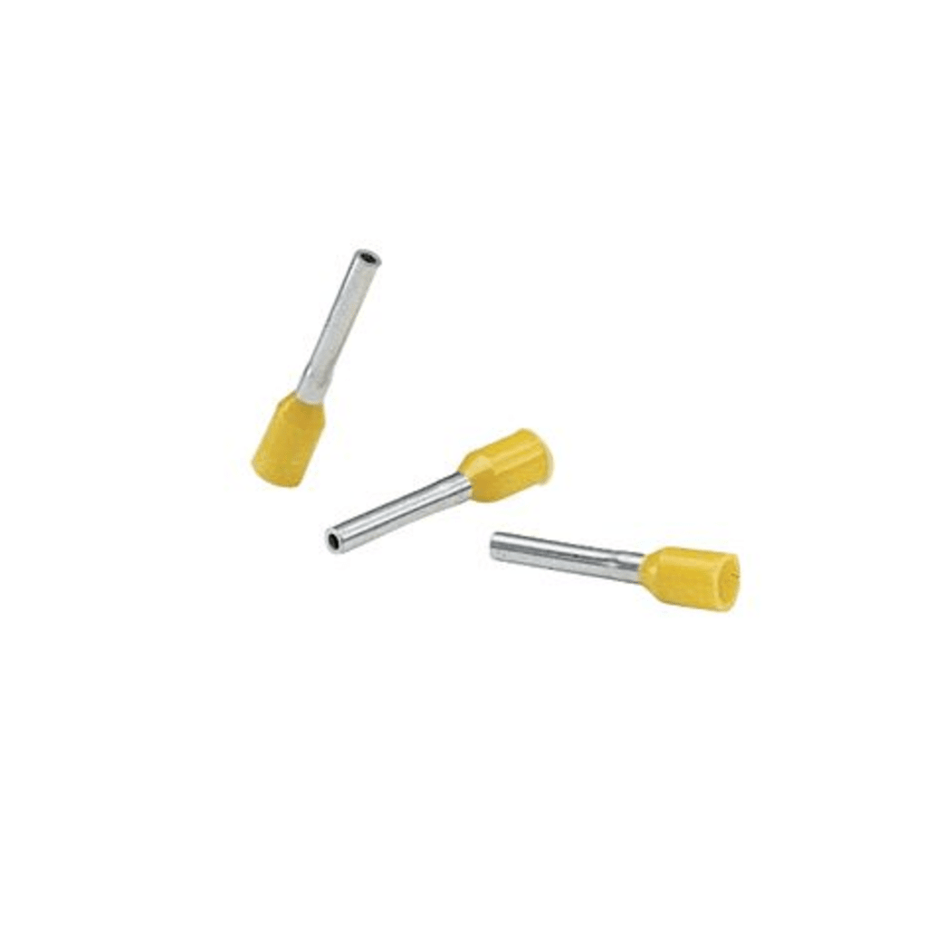 Ferrule Aislado PAN-TERM para Cable 18 AWG, Largo 12mm, DIN Color Amarillo. Paquete 500 Piezas