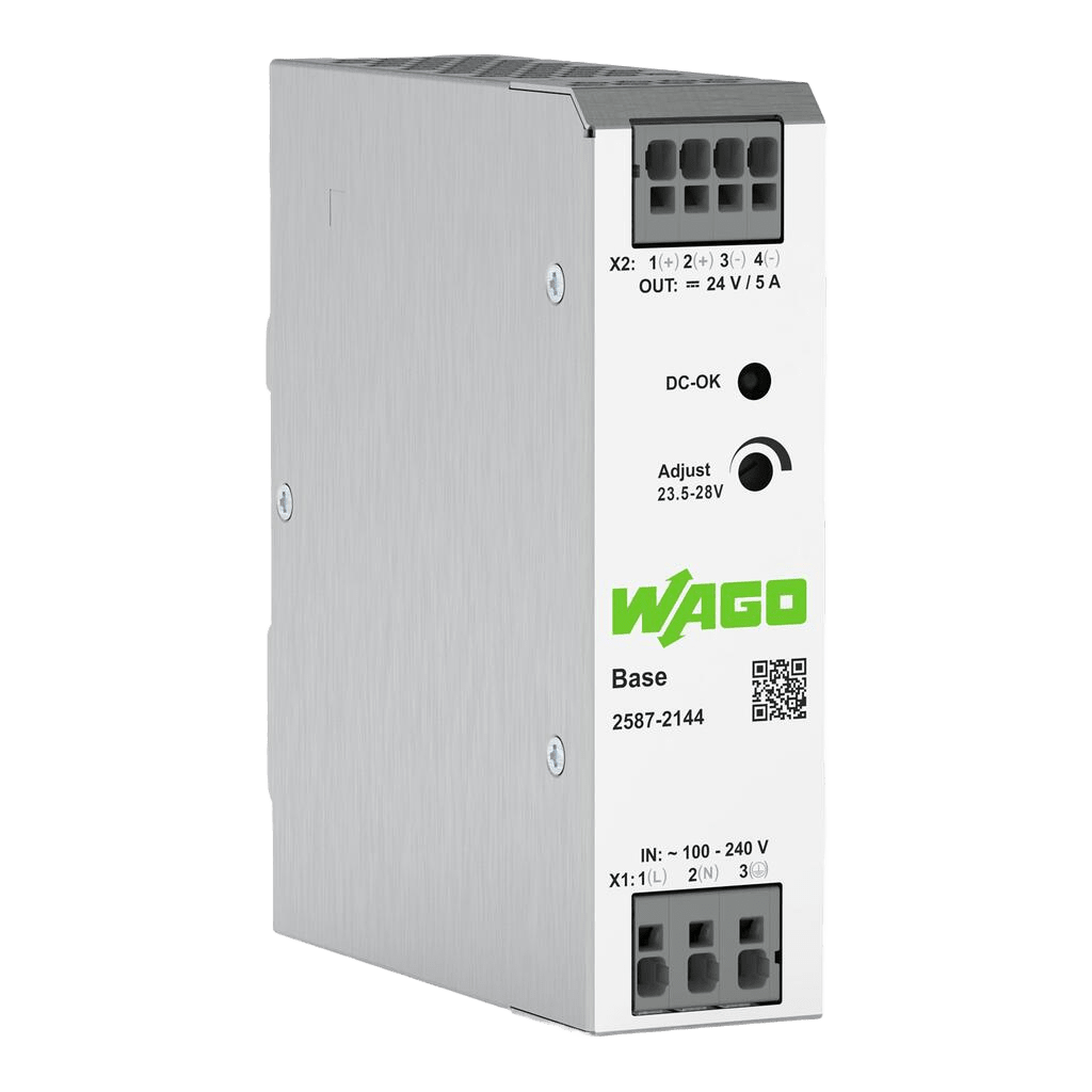 Fuente de Alimentación BASE / 24V DC 5A 120W / Monofásica 100-240V AC / Push-in CAGE CLAMP® / Sincronización Primaria / Conexión Paralelo y Línea / SELV/PELV / IP20