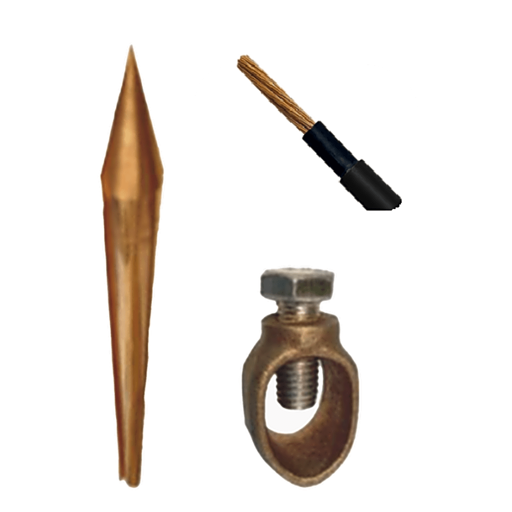 Kit Básico para Tierra Física con Varilla de 5/8" de 1.5 m de Largo, Opresor y 10 Metros de Cable Negro 6 Awg.