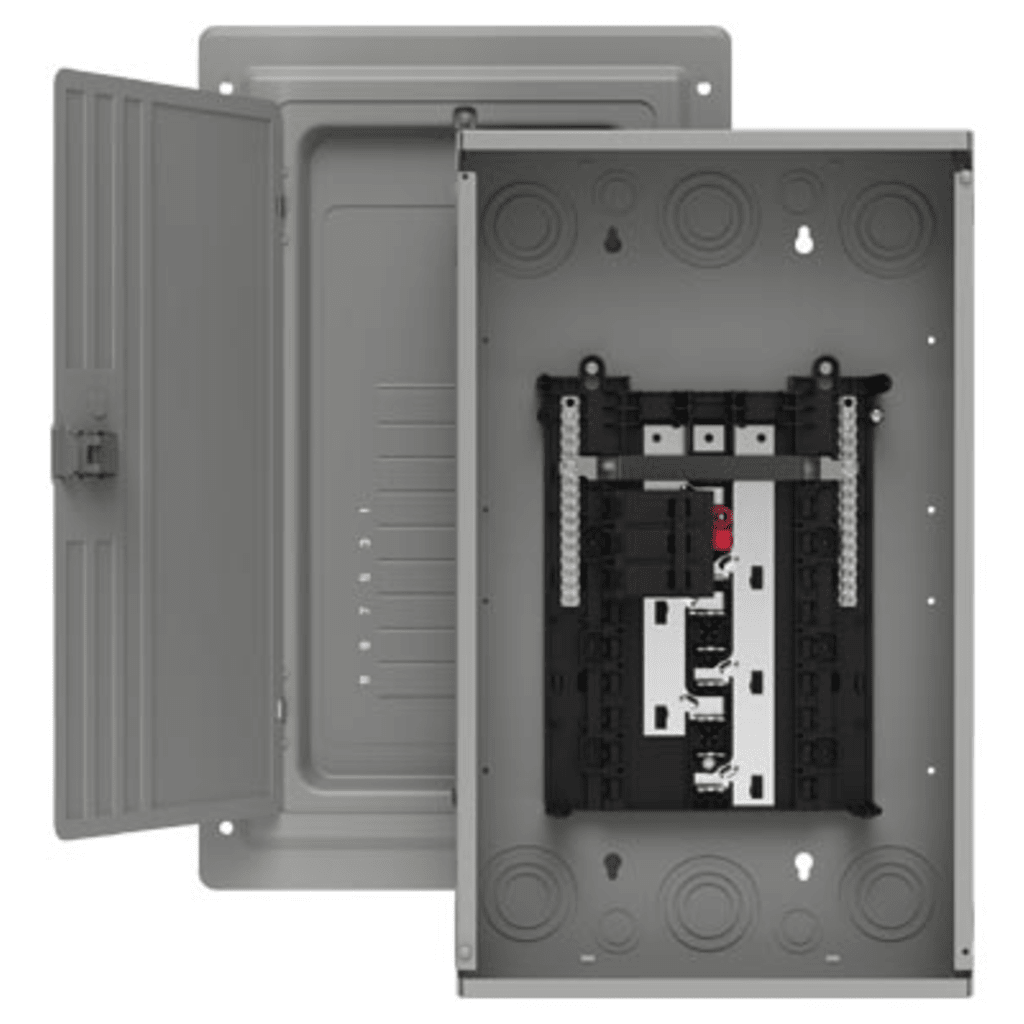 Centro de carga trifásico 3 Fases, 4 Hilos para interruptores QP, de 12 polos - 24 circuitos, 120/240vca, Barras de aluminio 100 Amp, Nema 1, uso interior. Incluye tapa.