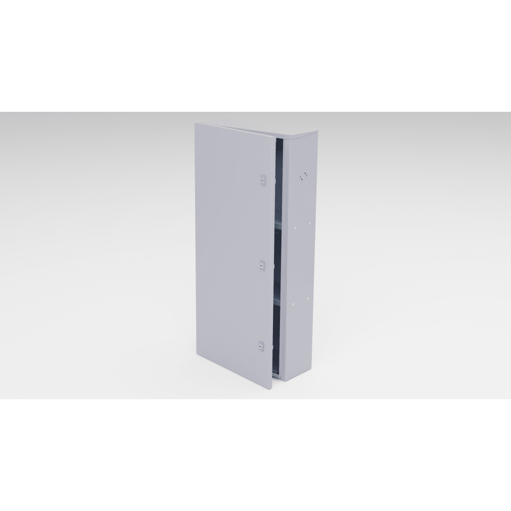 Gabinete para instalación de 3 Baterías , Fabricado en Lámina Galvanizada, Accesorios para poste (No incluidos)