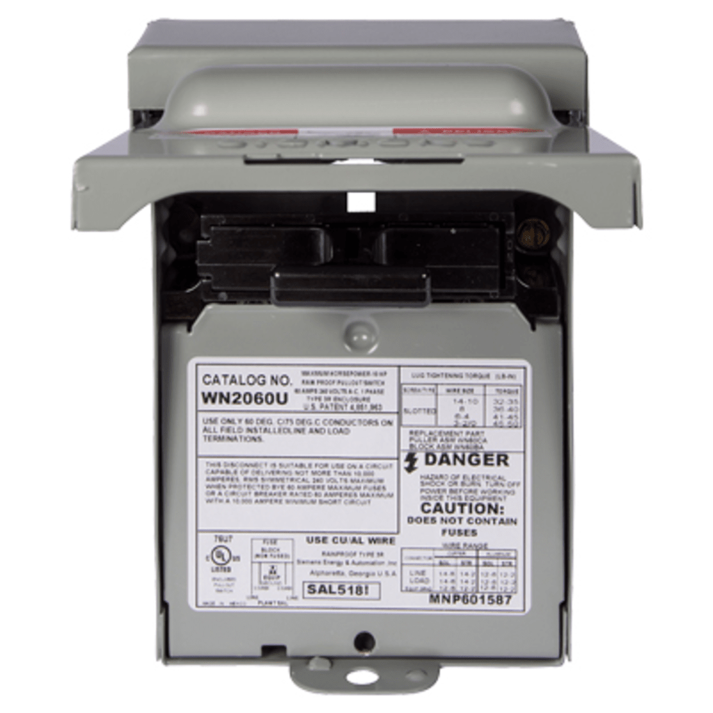 Interruptor de seguridad 2x60Amp. Nema 3R, Sin Portafusible
