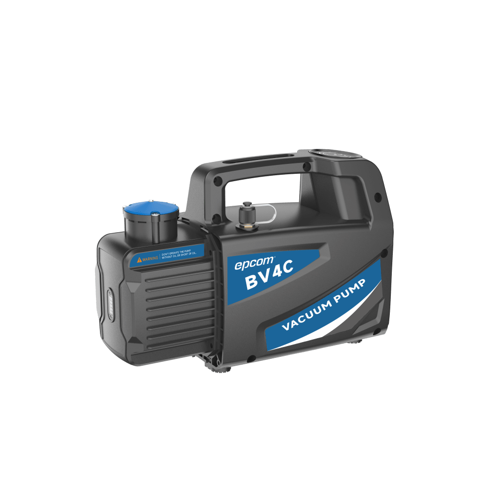 Bomba de Vacío General BV4C / Vacío Final 150 Micrones / Caudal 4 CFM (114 L/min) / Potencia 1/4 HP / Diseño Anti-Retroceso de Aceite / Montaje Superior del Motor / Válvula Antirretorno Integrada / Puerto 1/4 SAE