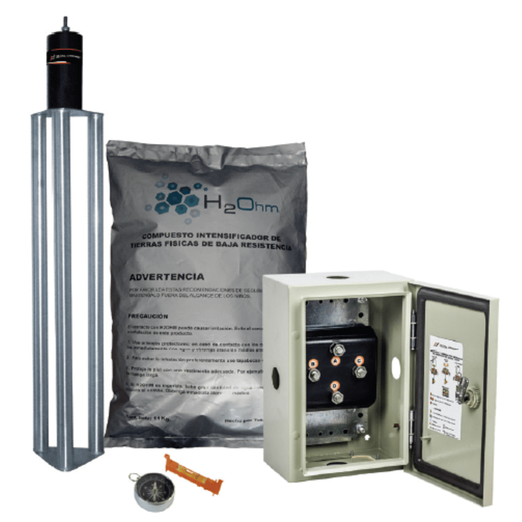 Kit de puesta a tierra de 70 A con Electrodo de Acero Inoxidable, Filtro, Acoplador y Compuesto H2Ohm.