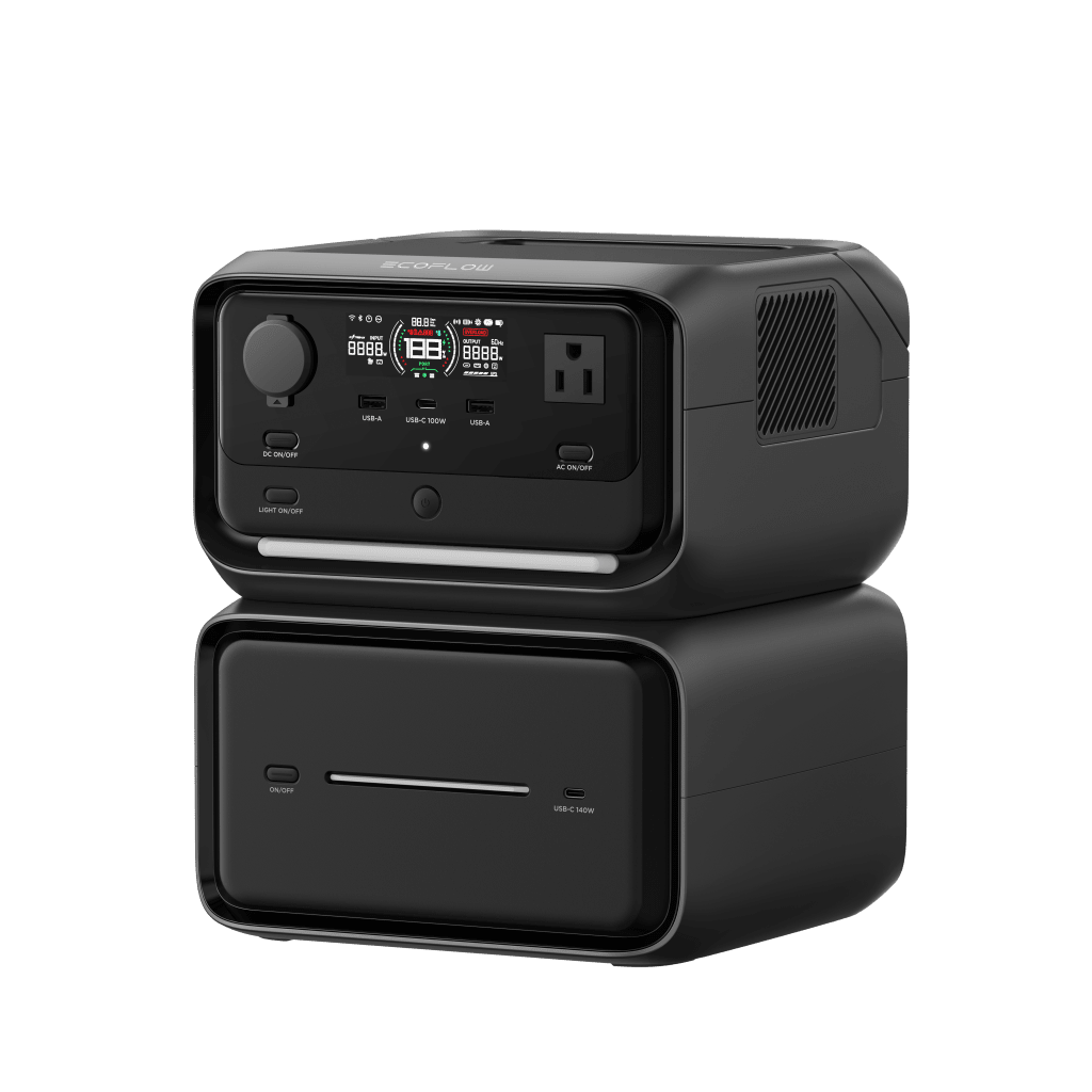 EcoFlow River 3 | Estación de Energía Portátil 858Wh Litio LFP / 2 AC 300 W (Max. 550W) / 1 USB-C 100W / 2 USB -A 12W / Cargador de Coche 8A a 12 o 24V / Conectividad WiFi y Bluetooth (App) / Carga Solar 110W Max.