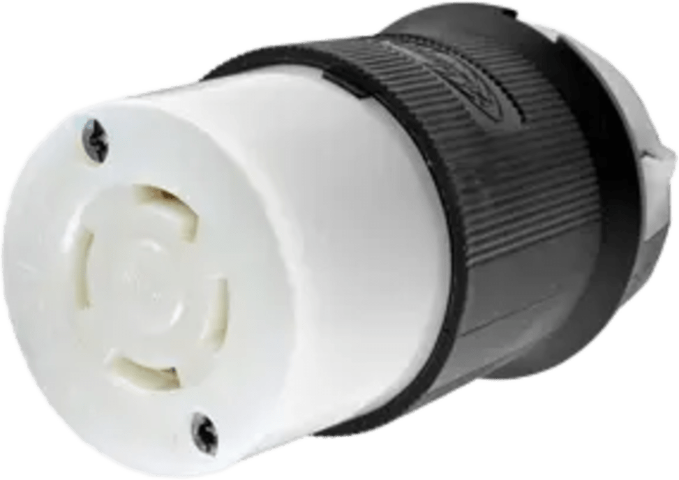 Conector Industrial con Bloqueo de Media Vuelta / 30 A 250 V CA / 3 Polos 4 Hilos / Nema L15-30R / Color Blanco y Negro.