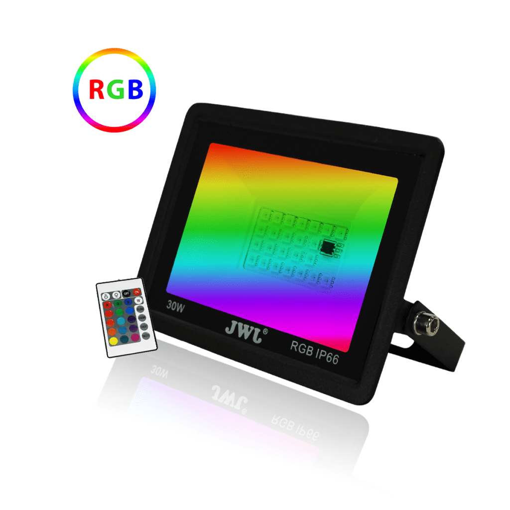 Reflector LED Multicolor RGB IP66 para Interior/Exterior / 10W-50W / 900-4500 Lúmenes / Control Remoto 7 Colores / Vida Útil 50,000 Horas / Aluminio y Vidrio Templado / Ángulo 120°