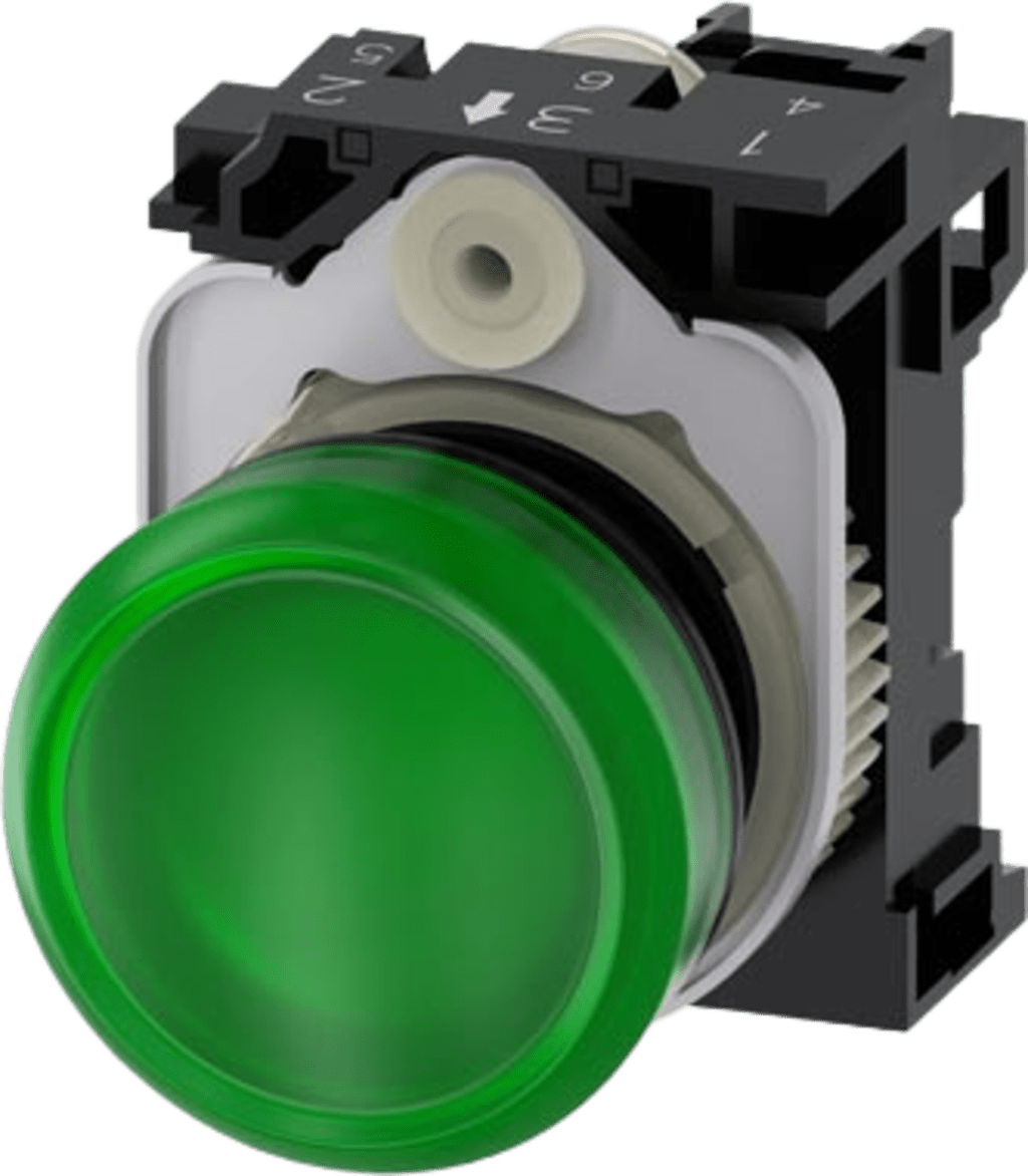 Lampara de señalización plástica con led color Verde, 110Vca