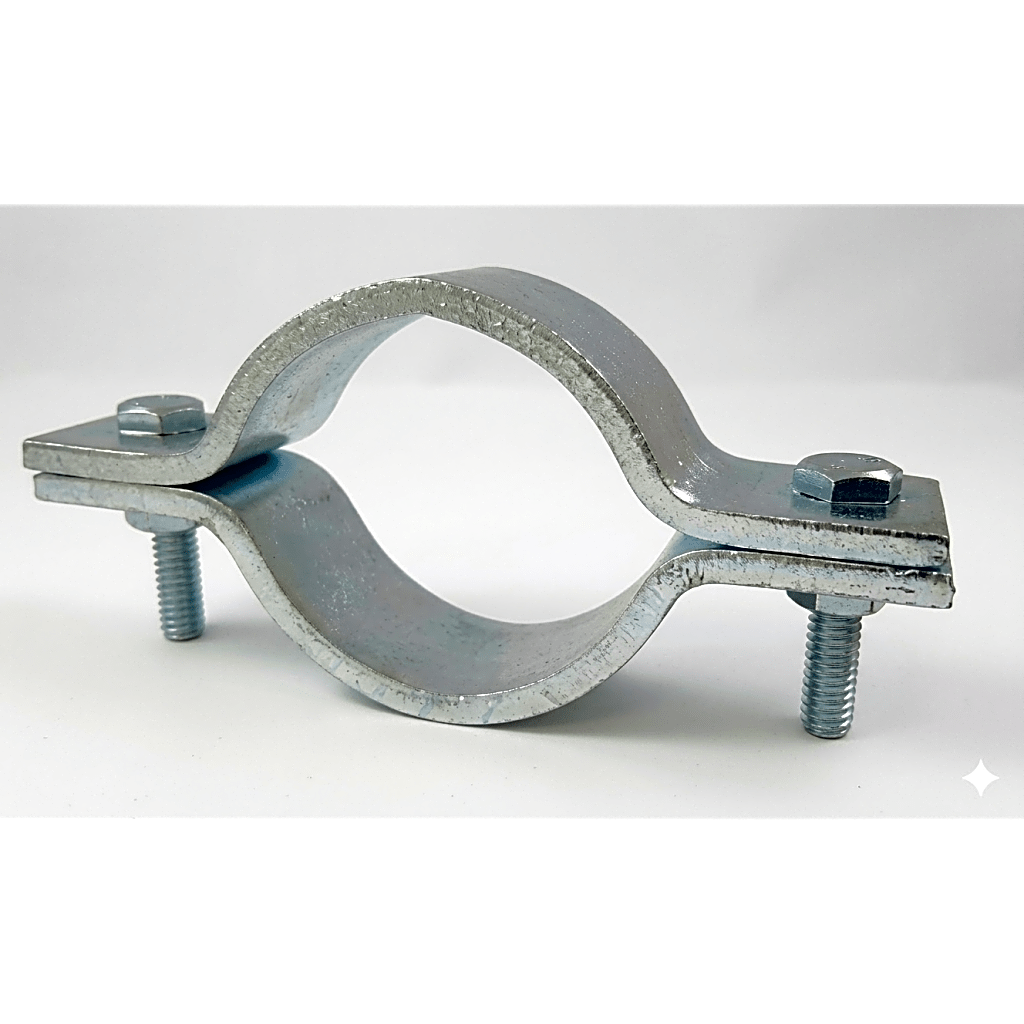 Abrazadera Doble Omega, fabricada en Acero para instalación de mástil de 2"