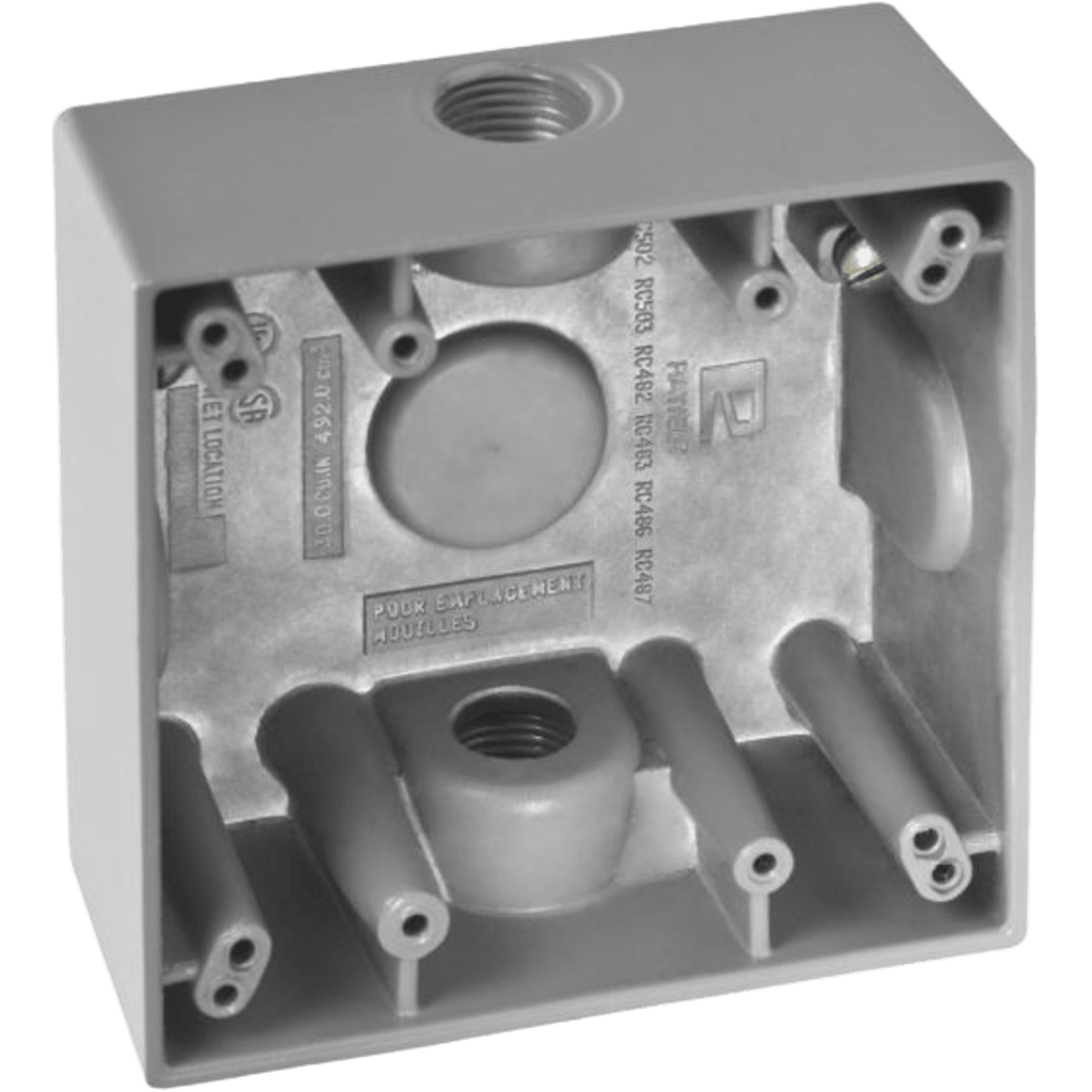 Caja Cuadra de 1/2" a Prueba de Intemperie/ Cuenta con 2 salidas.