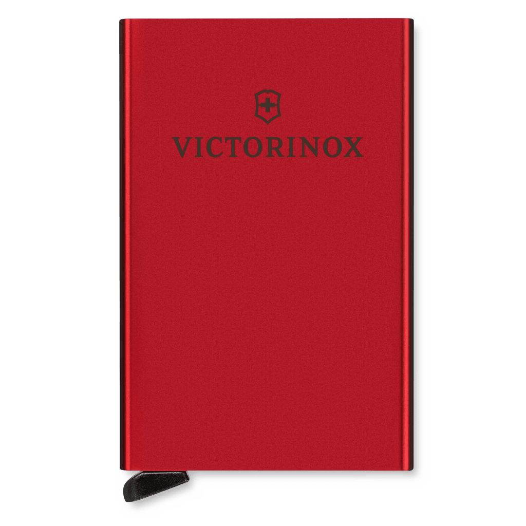 Tarjetero / Almacenamiento Seguro 4-6 Tarjetas / Aluminio Duradero / Protección RFID / Sistema Deslizamiento Patentado / Color Rojo.