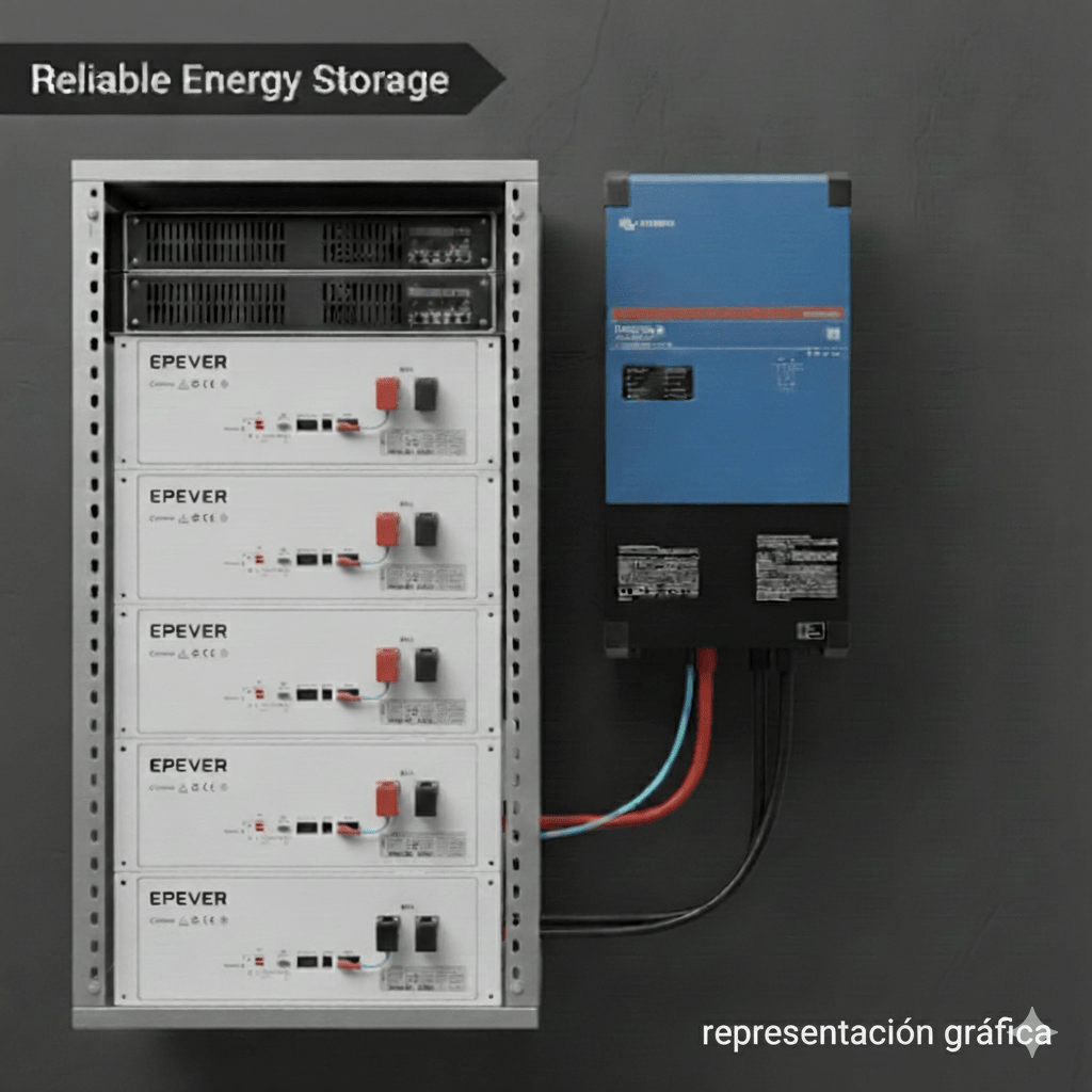 Kit Inversor Cargador  de 4 kW con Salida de 110 Vca y respaldo de 20 kWh en batería de LiFePO4