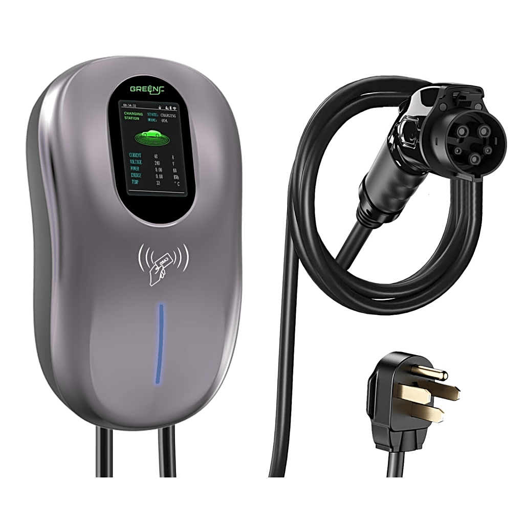 Estación de Carga para Vehículos Eléctricos / 40A 9.6kW / Certificado ETL / Pantalla LCD 4.3 Pulgadas / Voltaje 110-240V / Conectividad WiFi-APP-Bluetooth-RFID / Protección IP65 / Cable TPE 5 Metros