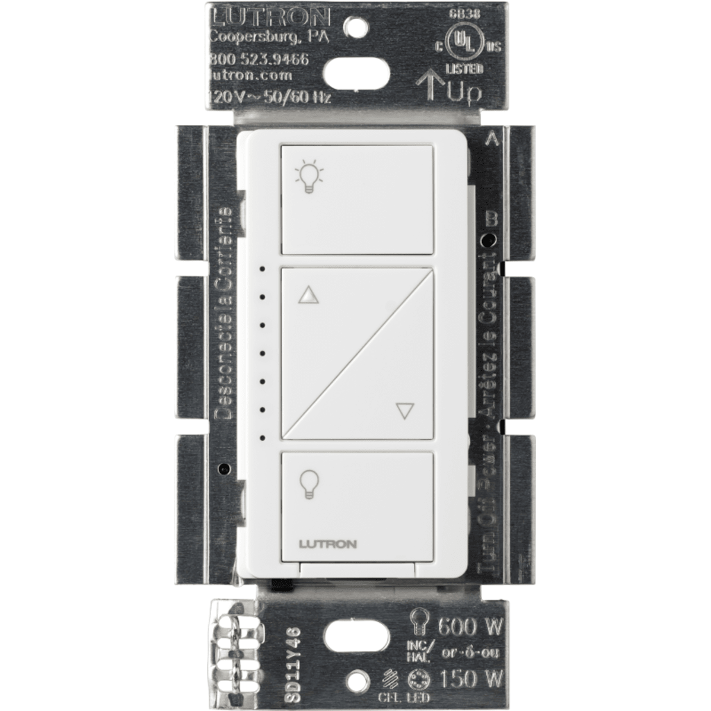 (Caseta Wireless) Atenuador de pared. Aumenta/Disminuye Intensidad de Iluminación.  No requiere cable neutro. 150W LED / 600W INC/HAL