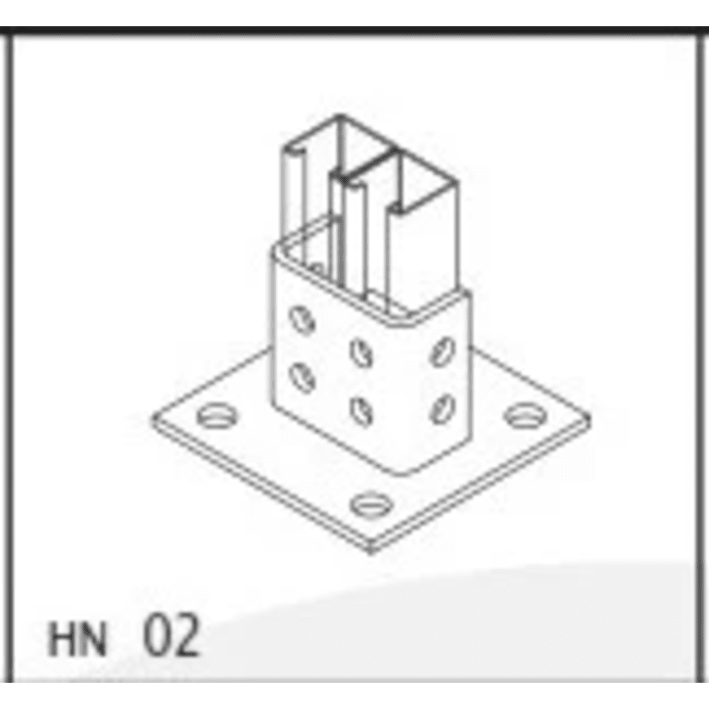 Base Cuadrada con 4 perforaciones para Perfil Doble.