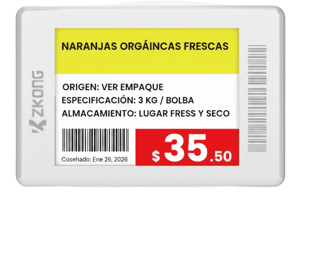 Etiqueta Electrónica de Estantería ESL 1.8 Pulgadas / Pantalla EPD a Color 224x168 píxeles / 4 Colores (Negro, Blanco, Rojo, Amarillo) / Batería 5 Años / Bluetooth LE 5.1 / Gestión en la Nube / NFC / CE ROHS FCC