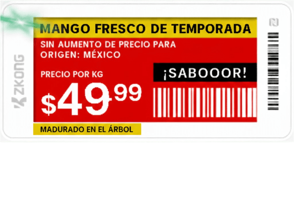 Etiqueta de Estantería Electrónica ESL ZKE21B / Pantalla EPD 2.13 Pulgadas / Resolución 122x250 Píxeles / 4 Colores (Negro Blanco Rojo Amarillo) / BLE 5.0 con Encriptación AES-128 / Batería 5 Años / NFC / C
