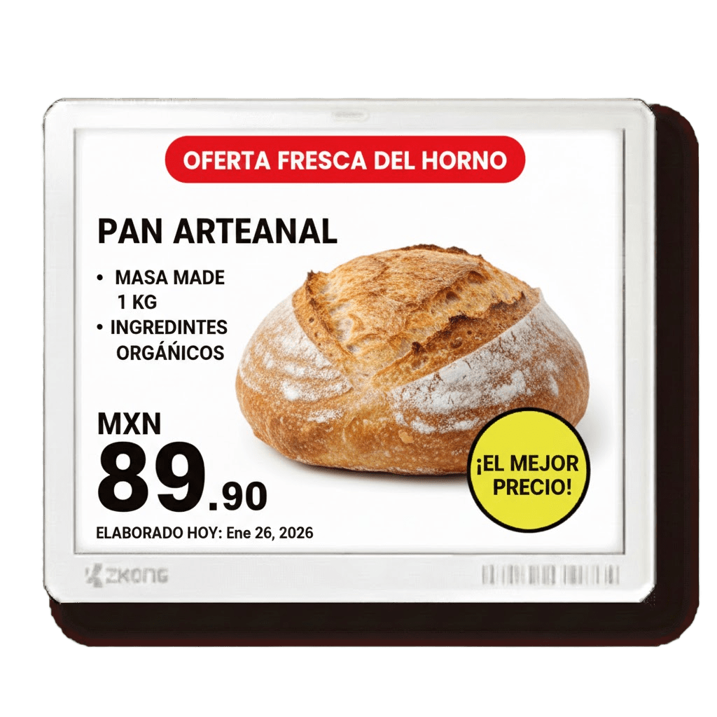 Etiqueta Electrónica ESL 5.8" EPD Matriz de Puntos / Resolución 648x480 Pixels / 4 Colores (Negro Blanco Rojo Amarillo) / BLE 5.1 con Encriptación AES-128 / Batería 5 Años / NFC Opcional / Cloud Management / Certifi
