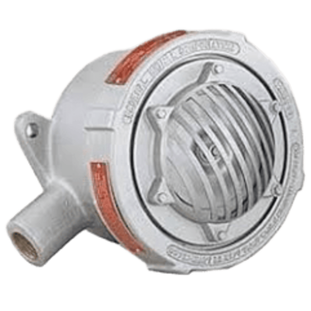 Bocina Vibrante a Prueba de Explosión Modelo 41X con Carcasa de Aluminio Resistente a la Corrosión / 120VAC, 240VAC, 24VDC / Volumen Ajustable / Ciclo de Trabajo 5 Minutos / Montaje en Tubería o Superficie