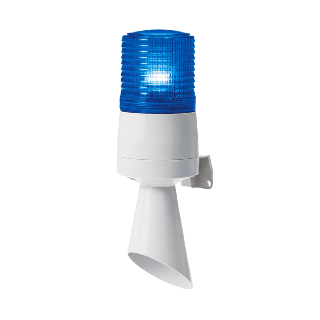 Luz LED con patrones de destello fijo y destellante con buzzer incorporado de alto volumen Máx. 95 dB color Azul 110 VCA