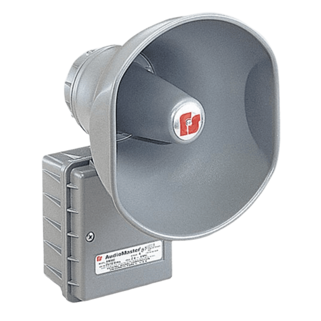 Altavoz de anunciamiento publico a prueba de explosiones AudioMaster®, Listado UL y cUL para Clase I, División 1, Grupos B, C y D; Clase I, División 2, Grupo A, B, C y D; Clase II, División 2, Grupos F y G, de Potencia Ajustable