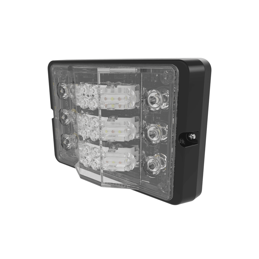Luz auxiliar 12 LED, 3 filas, Ambar/Claro, Bisel Negro, Lente Transparente