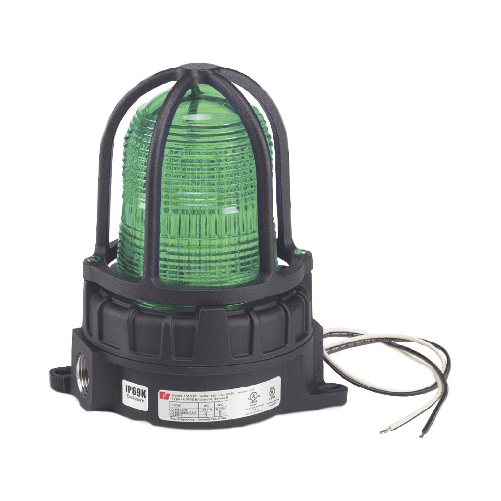 Luz de advertencia LED color Verde para ubicaciones peligrosas, montaje para superficies, 120/240Vca